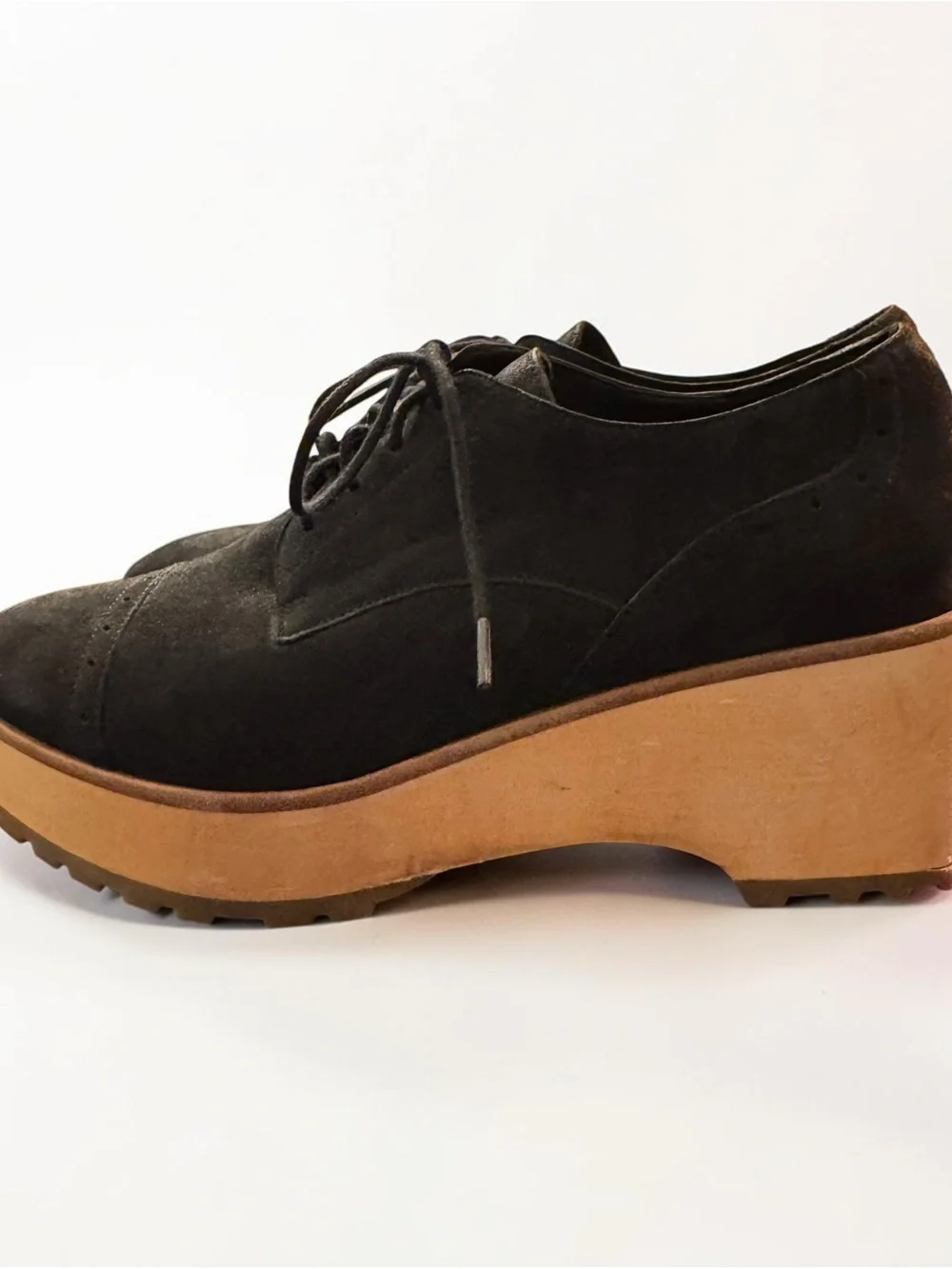 Eileen Fisher Act Wedge Oxford Shoes Suede Wood Platform 9